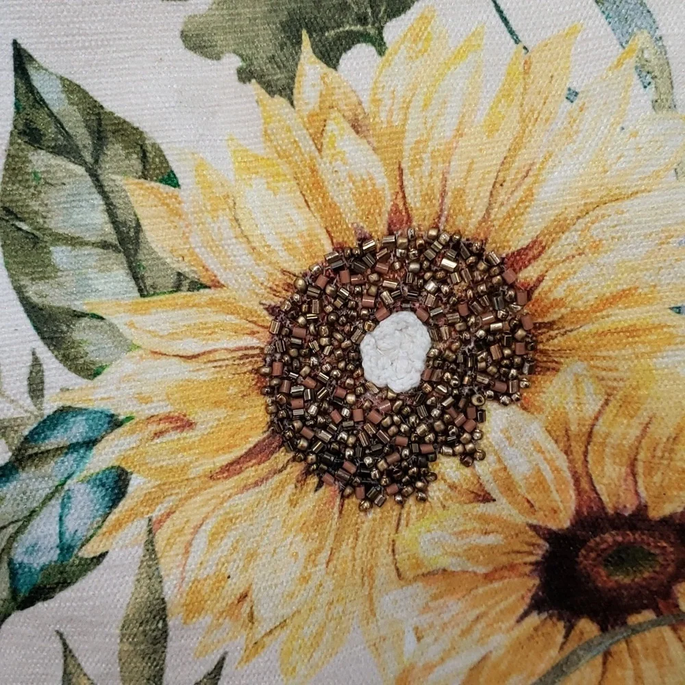 The Farmhouse Rachel Ashwell 72 x 16 Beaded Sunflower Fringed Table Runner